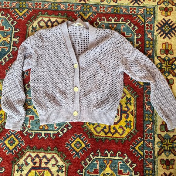 Madewell Knit Crochet Cardigan Lavender Purple Cozy Oversized Slouchy Sweater - Picture 2 of 4